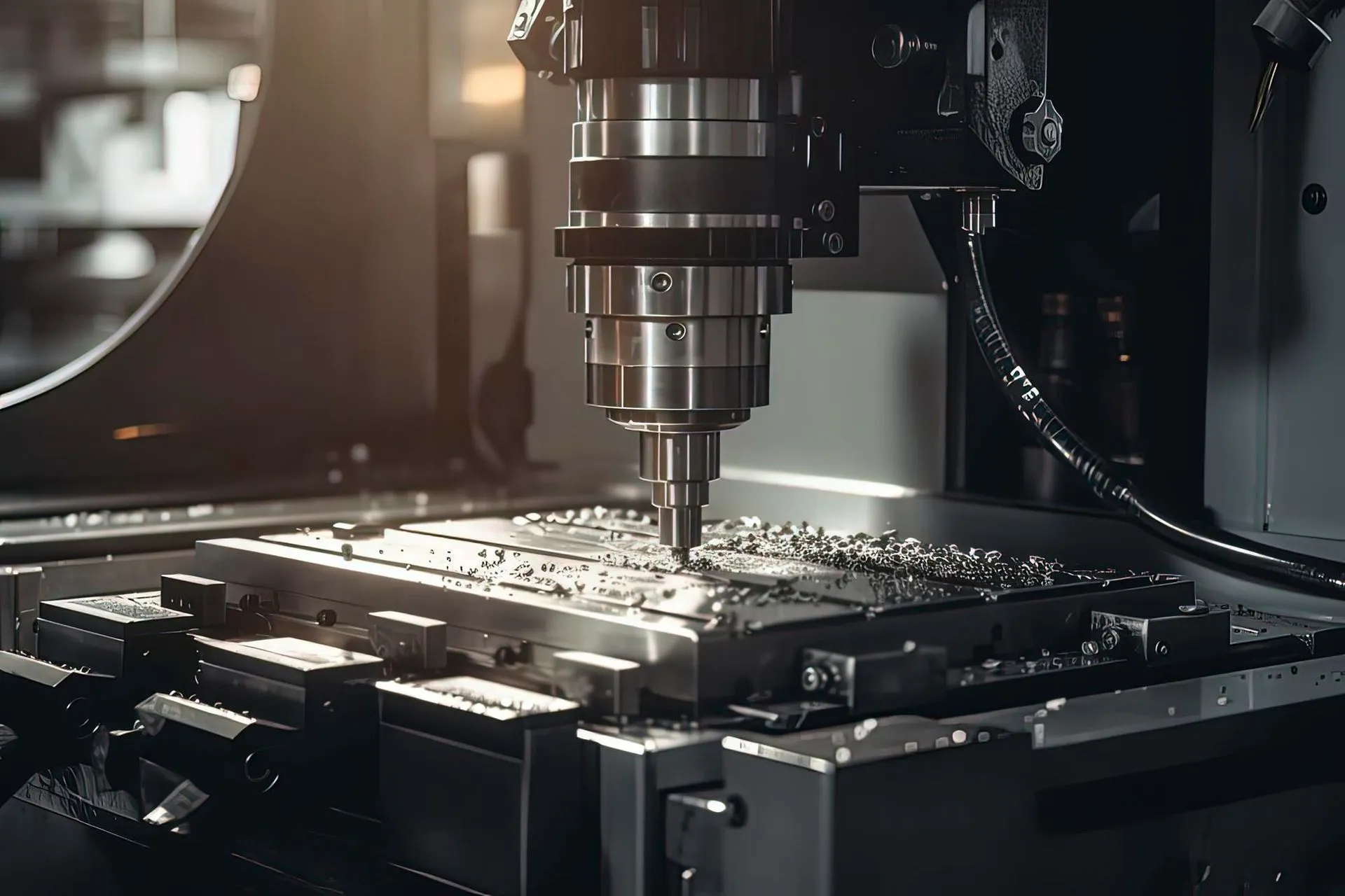 Wire EDM machine cutting a conductive metal part